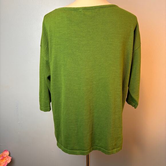 Bua/ Bua Sweater Women Small Green Embellished Embroidered 3/4 Sleeve Hydrangea - Picture 3 of 7